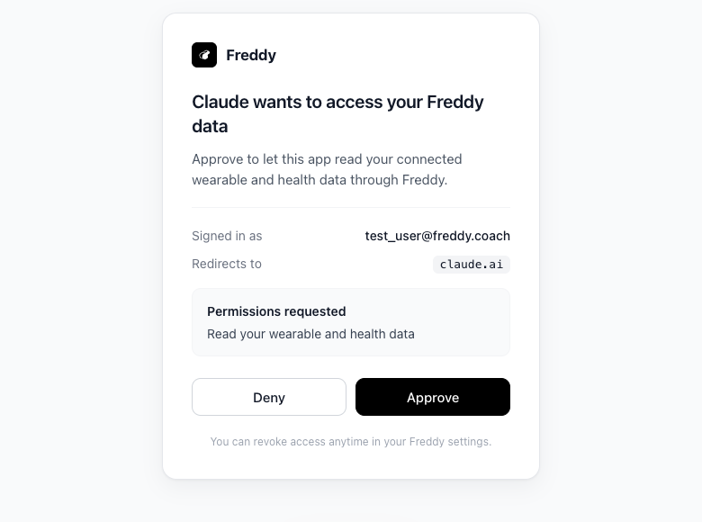 Freddy OAuth consent screen